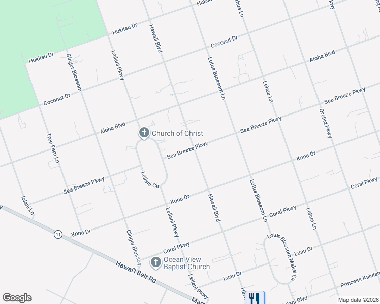 map of restaurants, bars, coffee shops, grocery stores, and more near 92-1575 Sea Breeze Parkway in Ocean View