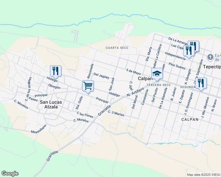map of restaurants, bars, coffee shops, grocery stores, and more near San José in San Andrés Calpan