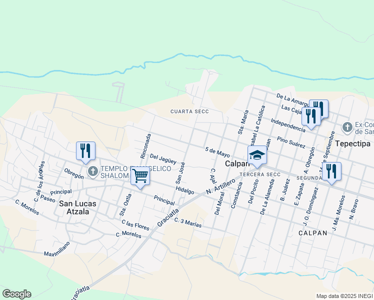map of restaurants, bars, coffee shops, grocery stores, and more near San José in San Andrés Calpan