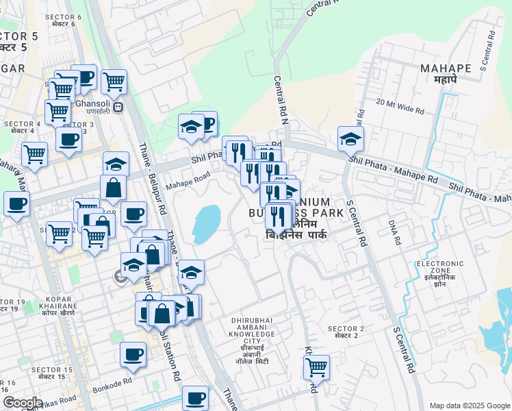 map of restaurants, bars, coffee shops, grocery stores, and more near in Navi Mumbai