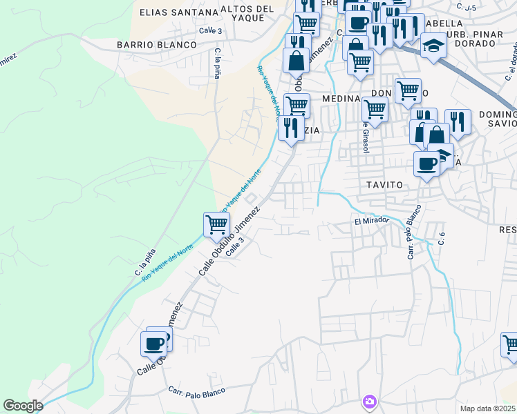 map of restaurants, bars, coffee shops, grocery stores, and more near Calle Obdulio Jimenez in Jarabacoa