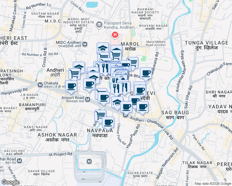 map of restaurants, bars, coffee shops, grocery stores, and more near in Mumbai