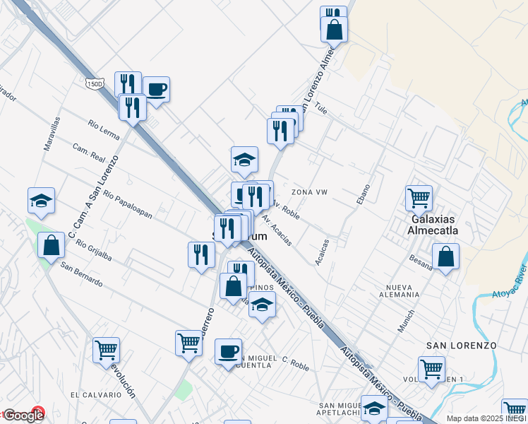 map of restaurants, bars, coffee shops, grocery stores, and more near Km 117 Autopista México - Puebla in Corr Emp