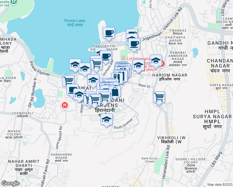 map of restaurants, bars, coffee shops, grocery stores, and more near Central Avenue in Mumbai