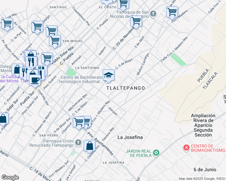 map of restaurants, bars, coffee shops, grocery stores, and more near 6 Calle 5 de Febrero Norte in Ciudad de San Pablo del Monte
