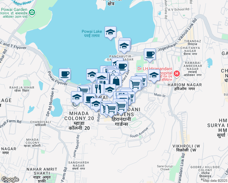 map of restaurants, bars, coffee shops, grocery stores, and more near Orchard Avenue in Mumbai