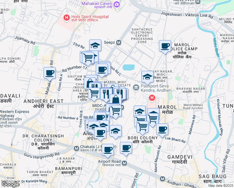 map of restaurants, bars, coffee shops, grocery stores, and more near 84 Road Number 15 in Mumbai