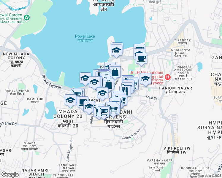 map of restaurants, bars, coffee shops, grocery stores, and more near Orchard Avenue in Mumbai