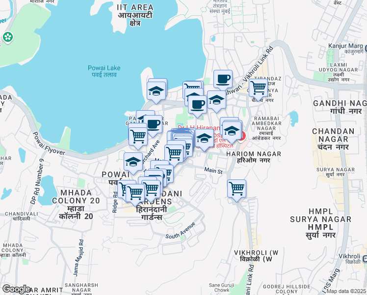 map of restaurants, bars, coffee shops, grocery stores, and more near Central Avenue in Mumbai
