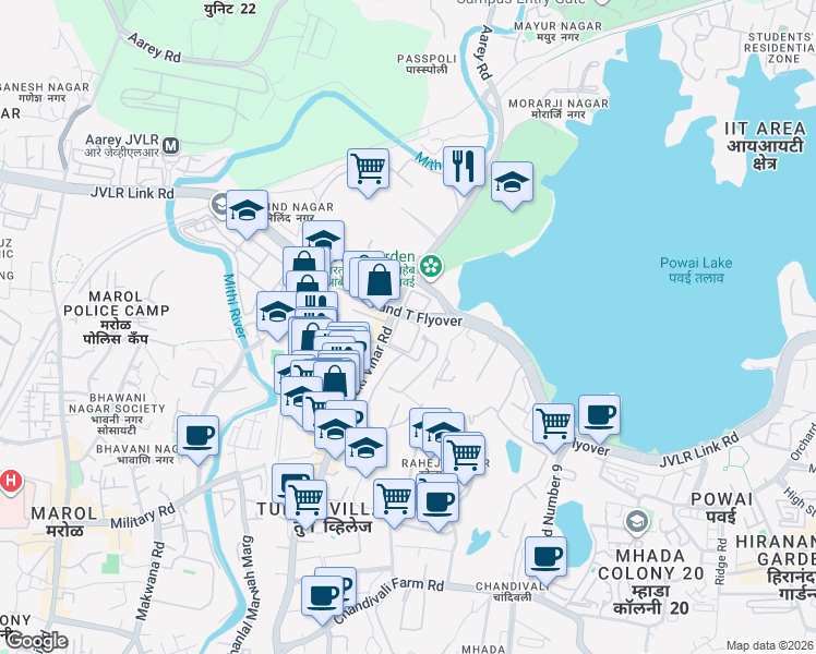 map of restaurants, bars, coffee shops, grocery stores, and more near 5 Jogeshwari - Vikhroli Link Road in Mumbai