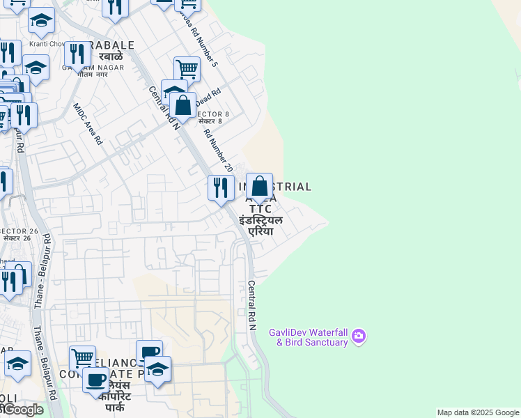 map of restaurants, bars, coffee shops, grocery stores, and more near in Navi Mumbai