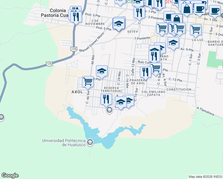 map of restaurants, bars, coffee shops, grocery stores, and more near in Huatusco de Chicuellar