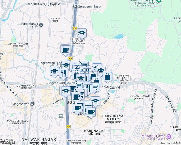 map of restaurants, bars, coffee shops, grocery stores, and more near 5 Jogeshwari - Vikhroli Link Road in Mumbai