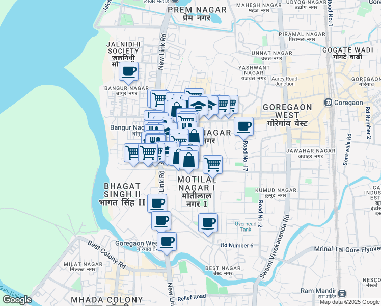 map of restaurants, bars, coffee shops, grocery stores, and more near Siddharth Hospital Road in Mumbai