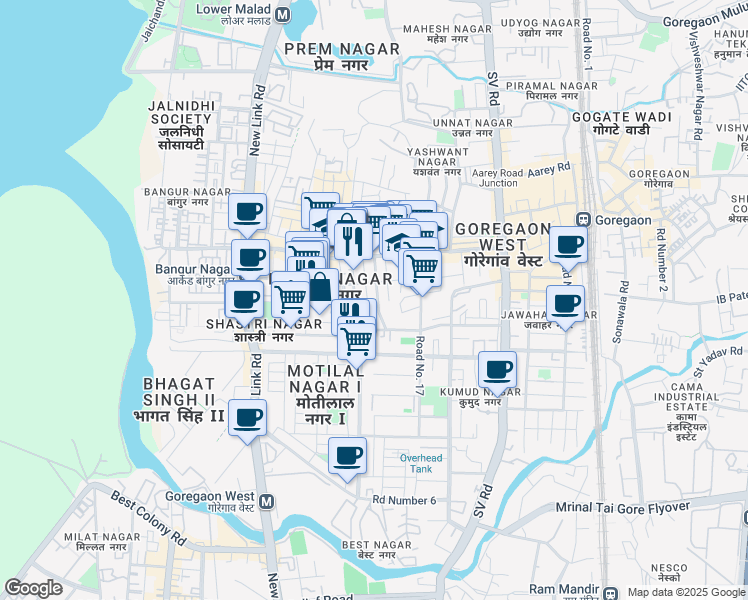 map of restaurants, bars, coffee shops, grocery stores, and more near Road Number 3 in Mumbai