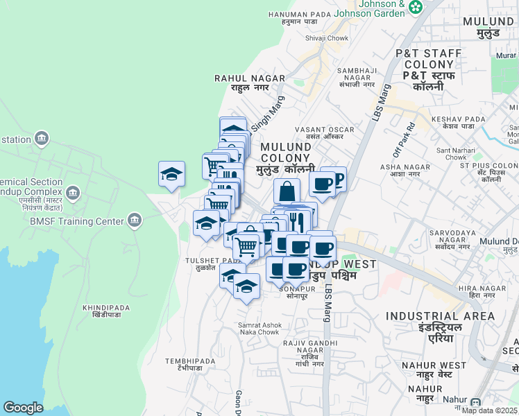 map of restaurants, bars, coffee shops, grocery stores, and more near Goregaon Mulund Link Road in Mumbai