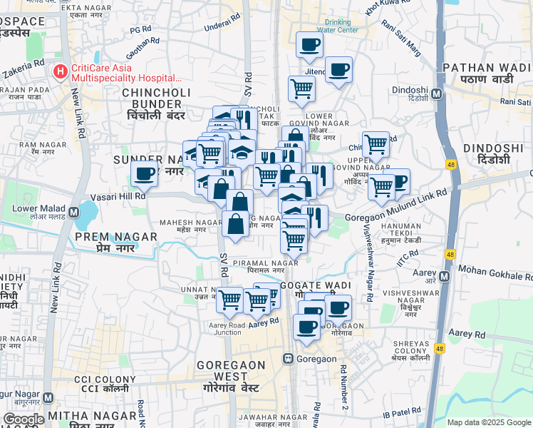 map of restaurants, bars, coffee shops, grocery stores, and more near 7 Vinod Sanghi in Mumbai