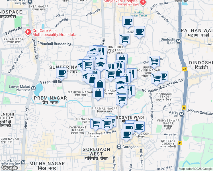map of restaurants, bars, coffee shops, grocery stores, and more near 7 Vinod Sanghi in Mumbai