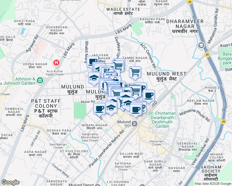 map of restaurants, bars, coffee shops, grocery stores, and more near NS Road in Mumbai