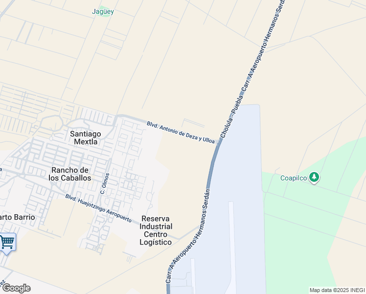 map of restaurants, bars, coffee shops, grocery stores, and more near 103 Boulevard Antonio de Deza y Ulloa in Huejotzingo