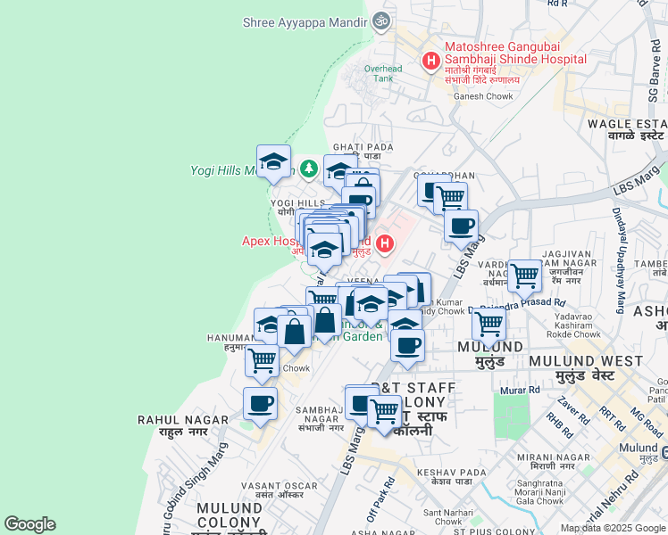 map of restaurants, bars, coffee shops, grocery stores, and more near Agrawal Road in Mumbai