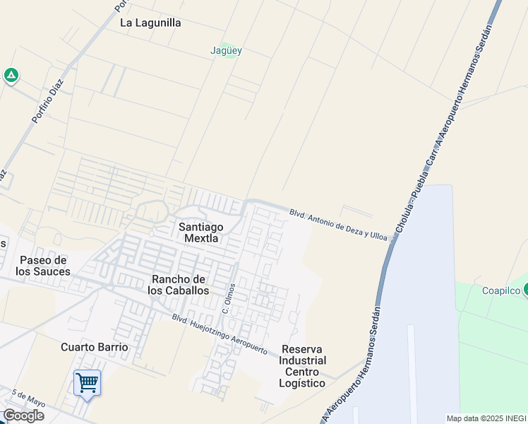 map of restaurants, bars, coffee shops, grocery stores, and more near 103 Boulevard Antonio de Deza y Ulloa in Huejotzingo
