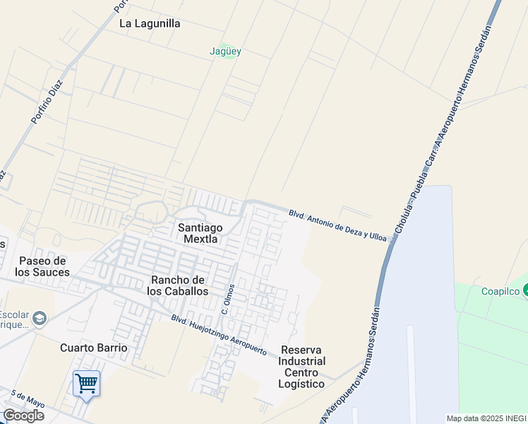 map of restaurants, bars, coffee shops, grocery stores, and more near 103 Boulevard Antonio de Deza y Ulloa in Huejotzingo
