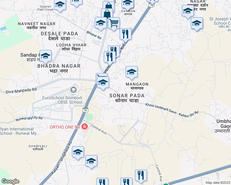 map of restaurants, bars, coffee shops, grocery stores, and more near Kalyan - Shilphata Road in Dombivli