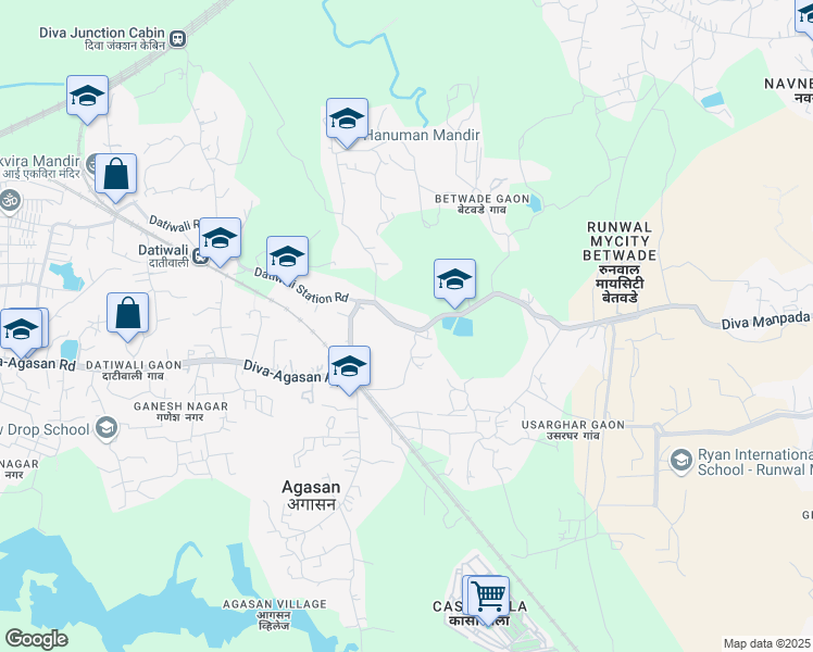 map of restaurants, bars, coffee shops, grocery stores, and more near Diva Manpada Road in Konkan Division
