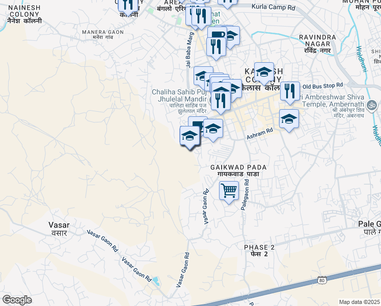 map of restaurants, bars, coffee shops, grocery stores, and more near in Ulhasnagar