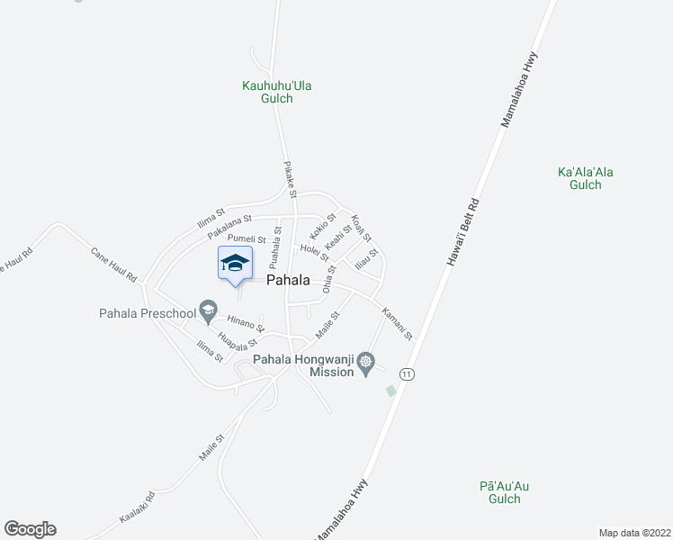 map of restaurants, bars, coffee shops, grocery stores, and more near 96-1161 Ohia Street in Pahala