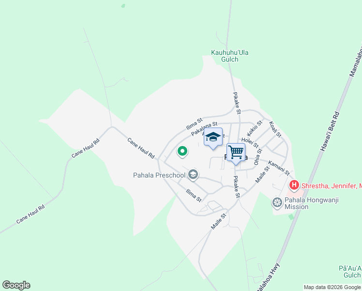 map of restaurants, bars, coffee shops, grocery stores, and more near 96-3179 Pakalana Street in Hilo