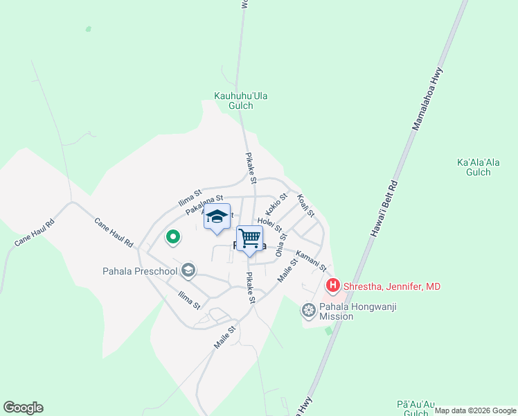 map of restaurants, bars, coffee shops, grocery stores, and more near 96-3101 Pikake Street in Pahala