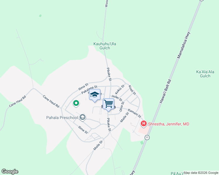 map of restaurants, bars, coffee shops, grocery stores, and more near 96-3101 Pikake Street in Pahala
