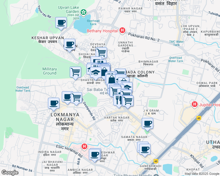 map of restaurants, bars, coffee shops, grocery stores, and more near Pokharan Road Number 1 in Thane