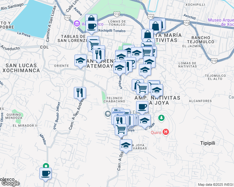 map of restaurants, bars, coffee shops, grocery stores, and more near 24 Pedregal in Ciudad de México
