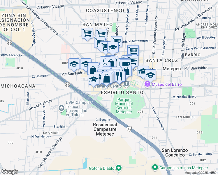 map of restaurants, bars, coffee shops, grocery stores, and more near 144 Avenida Ignacio Comonfort in Metepec