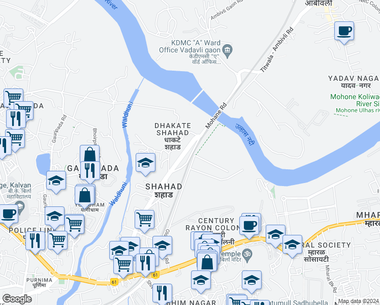 map of restaurants, bars, coffee shops, grocery stores, and more near in Ulhasnagar