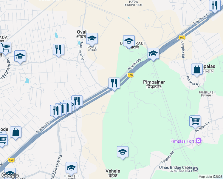 map of restaurants, bars, coffee shops, grocery stores, and more near Mumbai - Nashik Expressway in Bhiwandi