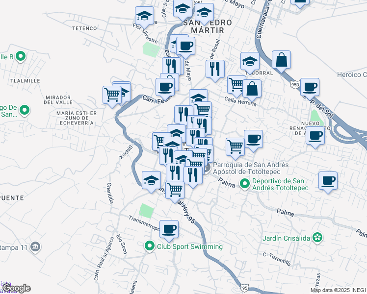 map of restaurants, bars, coffee shops, grocery stores, and more near in Mexico City