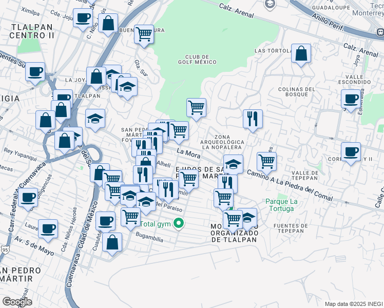 map of restaurants, bars, coffee shops, grocery stores, and more near 61 La Mora in Ciudad de México