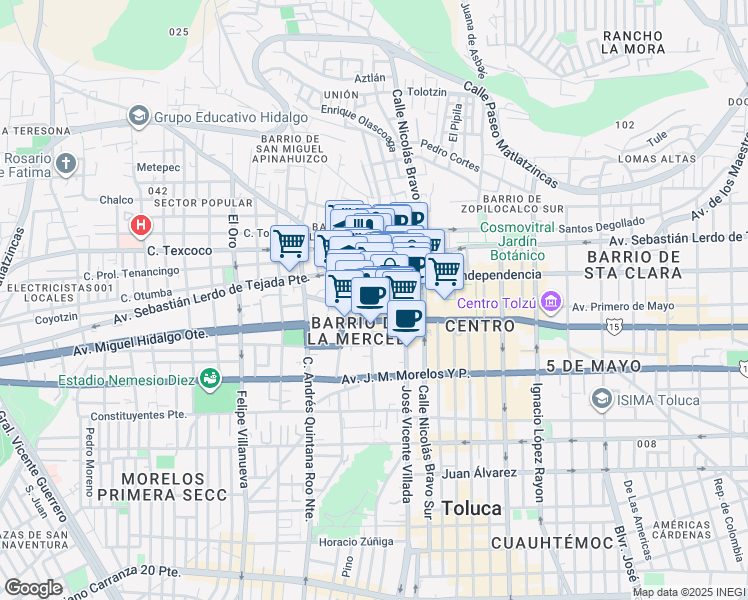 map of restaurants, bars, coffee shops, grocery stores, and more near 8 Pedro Ascencio in Toluca de Lerdo