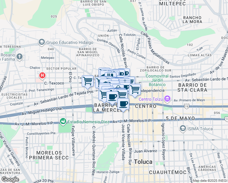 map of restaurants, bars, coffee shops, grocery stores, and more near 8 Pedro Ascencio in Toluca de Lerdo