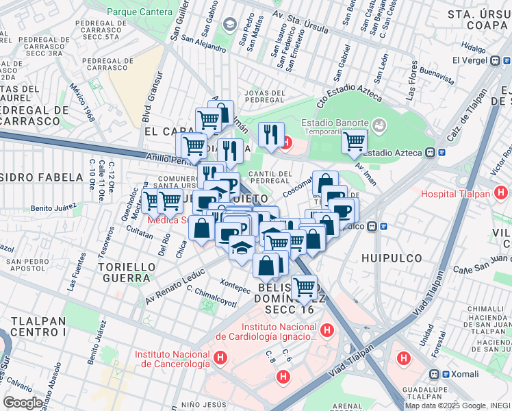 map of restaurants, bars, coffee shops, grocery stores, and more near Anillo Periférico (Blvd. Adolfo López Mateos) in Mexico City