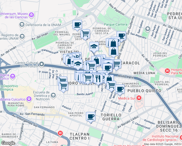 map of restaurants, bars, coffee shops, grocery stores, and more near in Mexico City