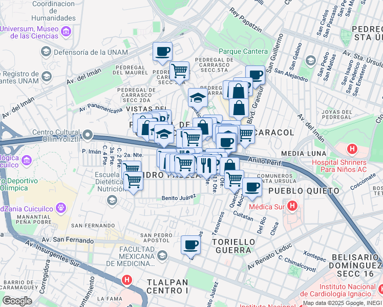 map of restaurants, bars, coffee shops, grocery stores, and more near Anillo Periférico (Blvd. Adolfo López Mateos) in Ciudad de México