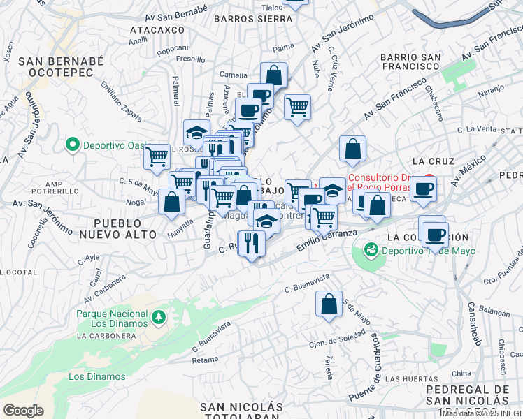 map of restaurants, bars, coffee shops, grocery stores, and more near Calle la Perita in Ciudad de México