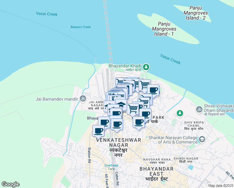 map of restaurants, bars, coffee shops, grocery stores, and more near Divine Heritage Jesal Park Rd in Mira Bhayandar