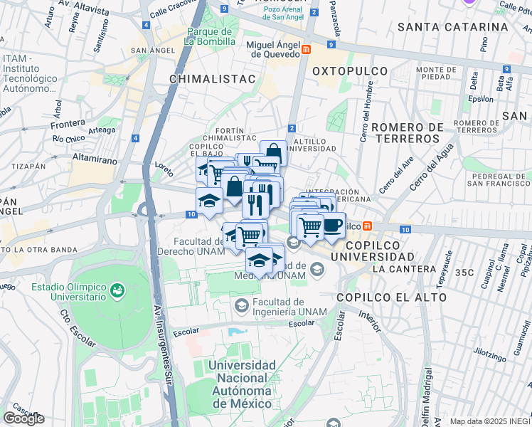 map of restaurants, bars, coffee shops, grocery stores, and more near 17 Economía in Naucalpan de Juárez