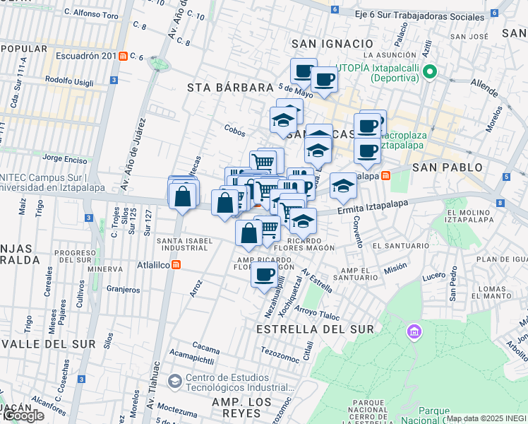 map of restaurants, bars, coffee shops, grocery stores, and more near 1722 Calzada Ermita Iztapalapa in Mexico City